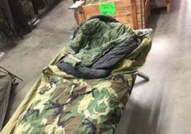 Cot and sleeping bag