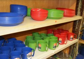 plastic cups, plates and bowls
